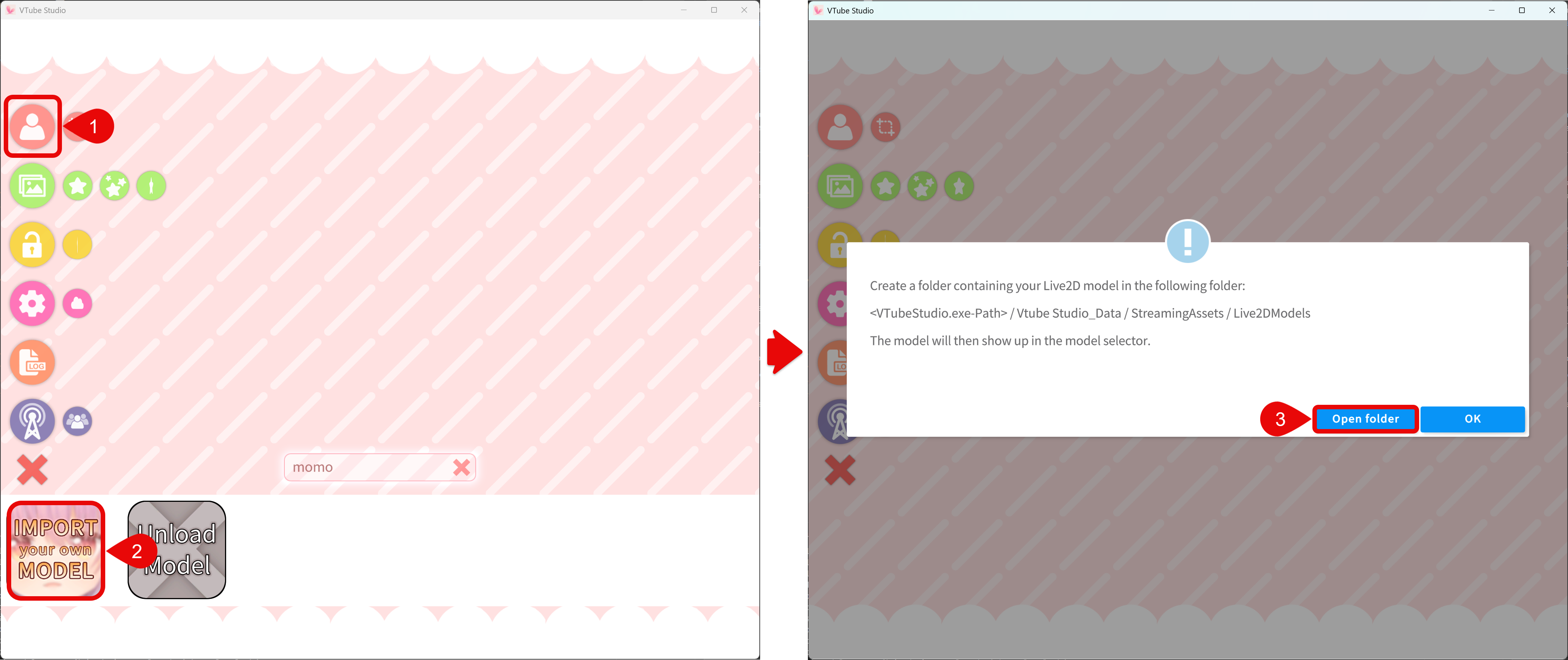 Import and open model folder in VTube Studio